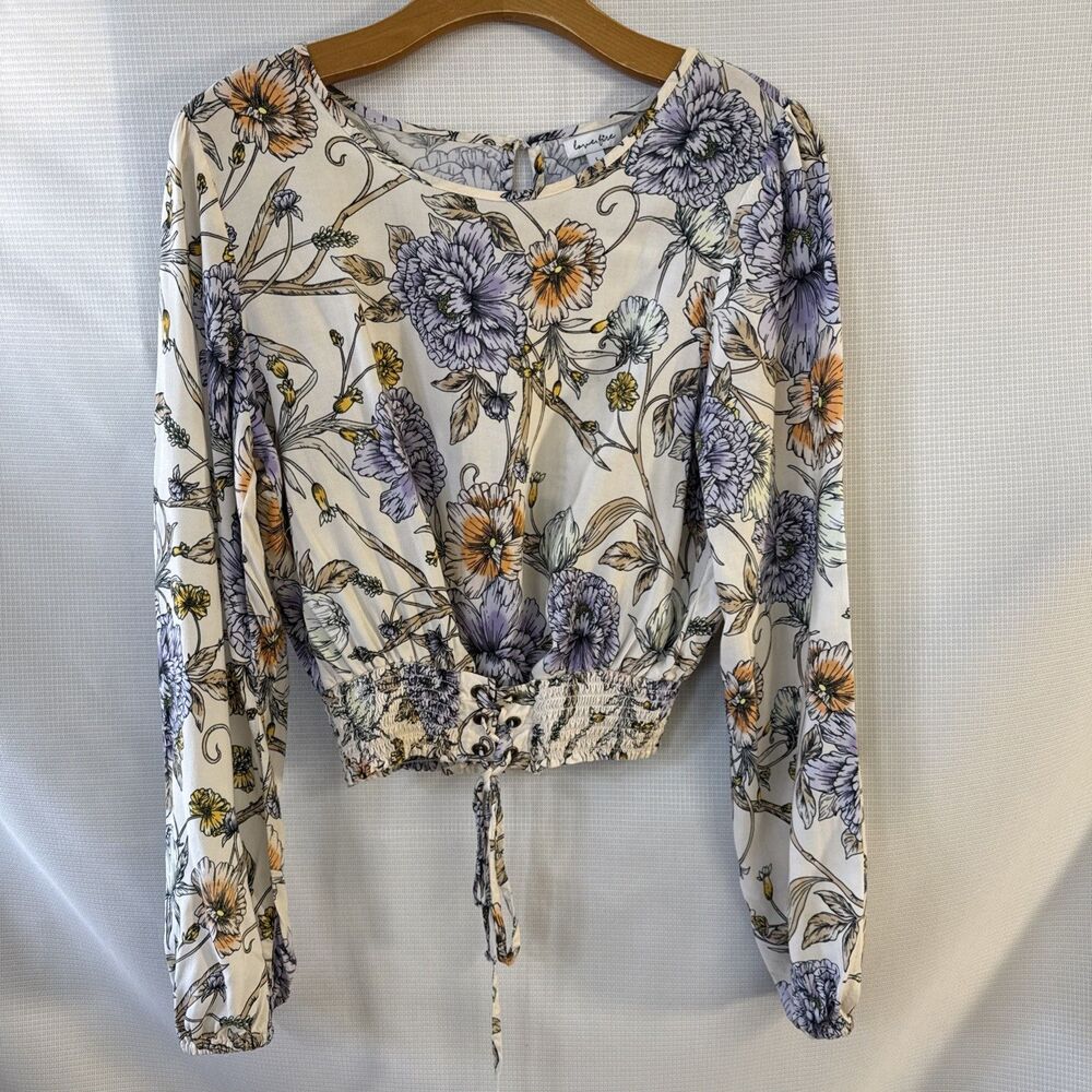 Love, fire - LS Cropped Floral Boatneck Stretch Smocked Waist - L - Boho fairy